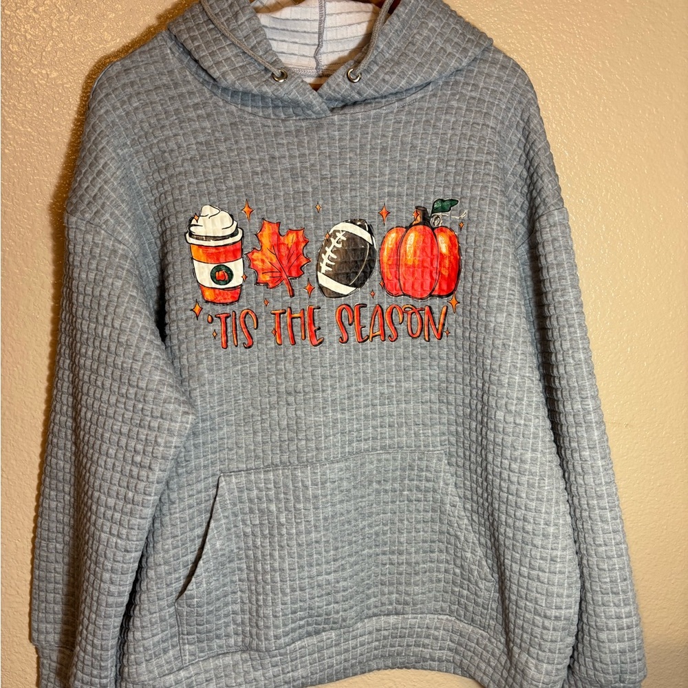 Gray Waffle Knit Hoodie 'Tis The Season Graphic X-LARGE